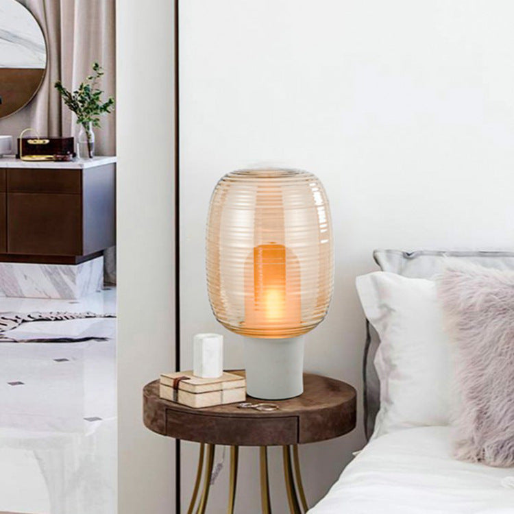 Modern Creative Drum Table Lamp Wrought Iron Desk Lamp with Glass Shade