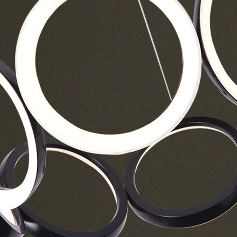 Lampadario a LED in alluminio elettroplato nella moderna luce circolare acrilica in nero in nero