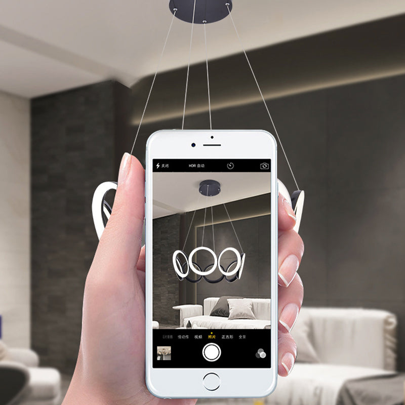 Elektroplate aluminium led kroonluchter in moderne eenvoud acryl circulaire hanglamp in zwart