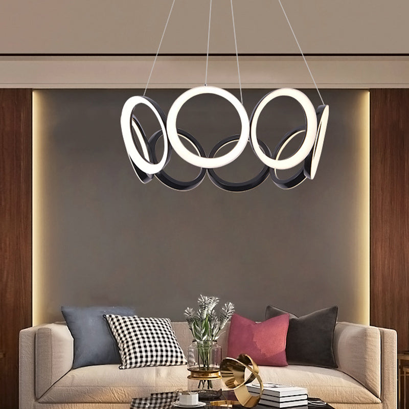 Elektroplate aluminium led kroonluchter in moderne eenvoud acryl circulaire hanglamp in zwart