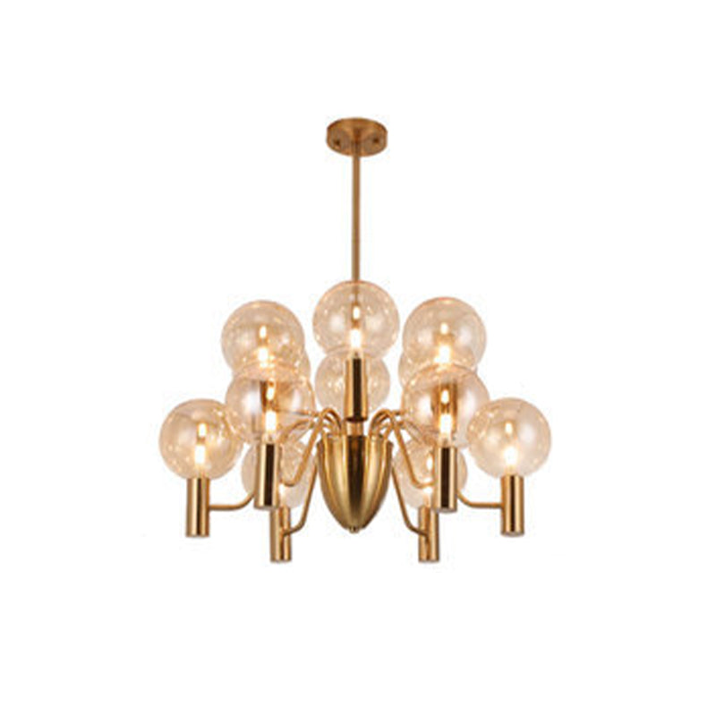 Glazen bol hanglamp in moderne luxe stijl elektroplate ijzer kroonluchter in goud