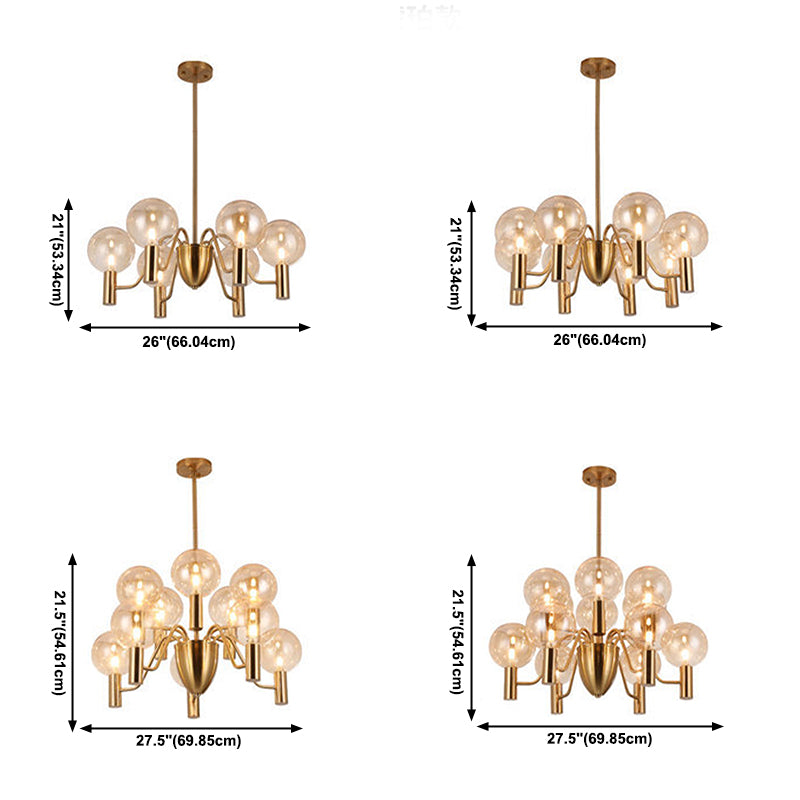 Glazen bol hanglamp in moderne luxe stijl elektroplate ijzer kroonluchter in goud