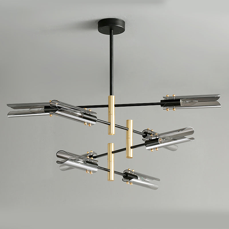 Luce a sospensione geometrica di vetro in lampadario in ferro battuto in stile moderno per sala da pranzo