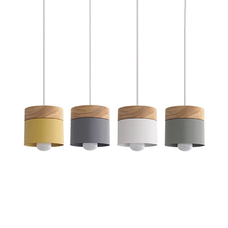 Wooden Cylindrical Hanging Lamp in Modern Creative Style Lacquered Iron Macaron Pendant Light