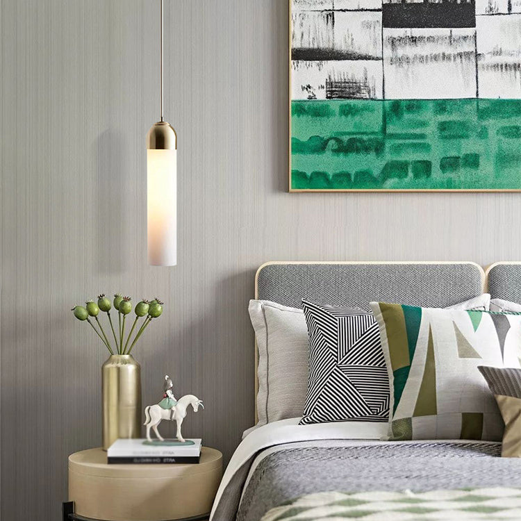Cylindrical Pendant Light in Modern Style Electroplate Iron Hanging Lamp for Bedroom