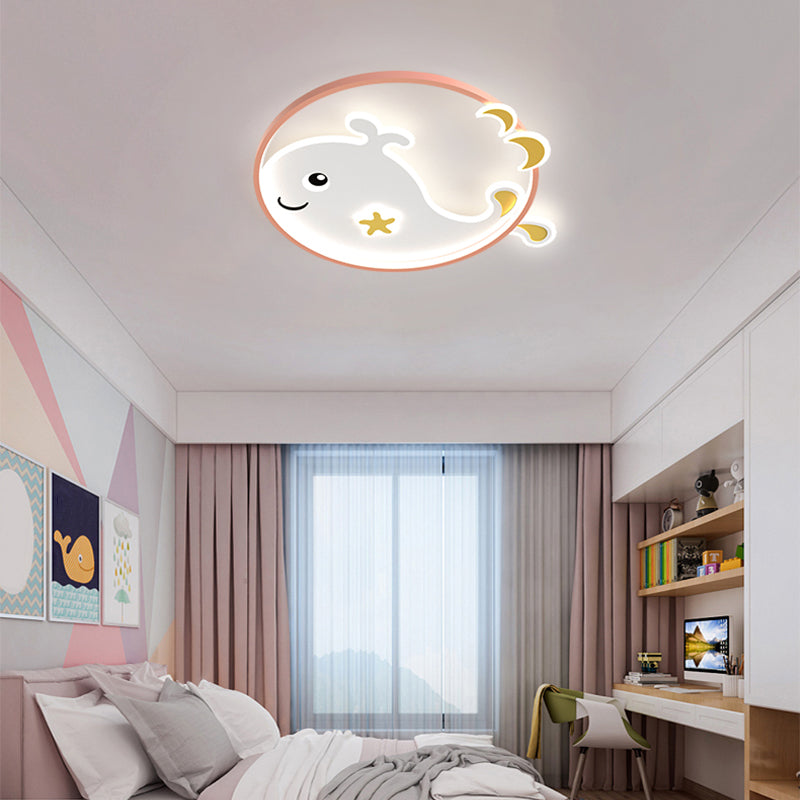 Whale Cartoon Ceiling Lamp Modern Creative Flush-mount Lamp for Kid's Room