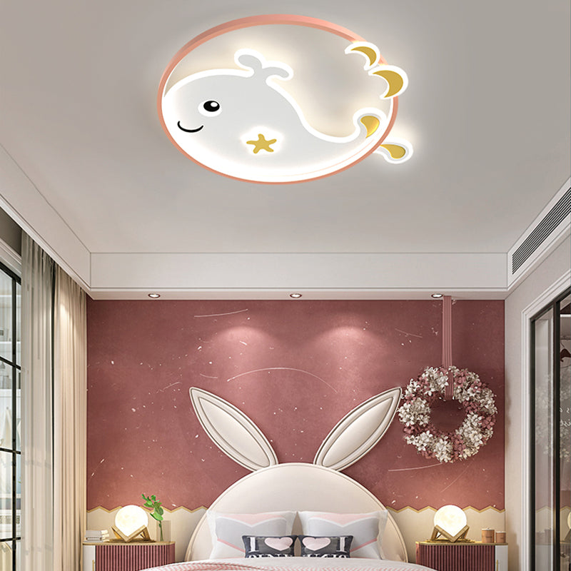 Whale Cartoon Ceiling Lamp Modern Creative Flush-mount Lamp for Kid's Room