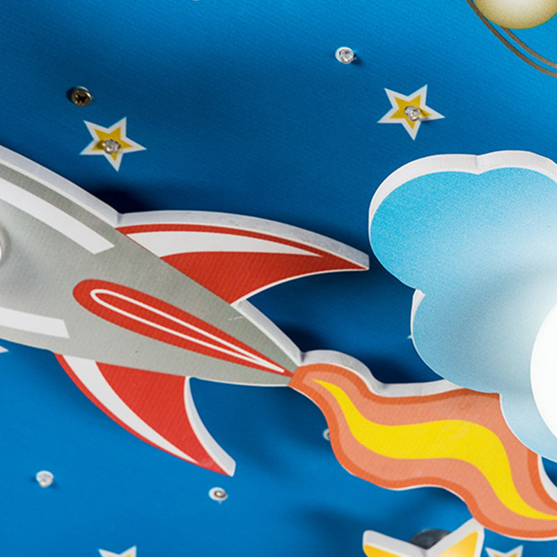Blue Rocket Flush Mount Ceiling Fixture Contemporary Wood LED Ceiling Lighting for Kids