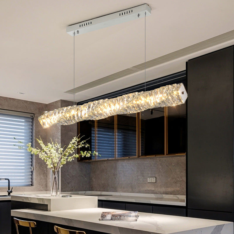LED Long Linear Crystal Island Lamp Nordic Modern Modern Dining Salle Hanging Light