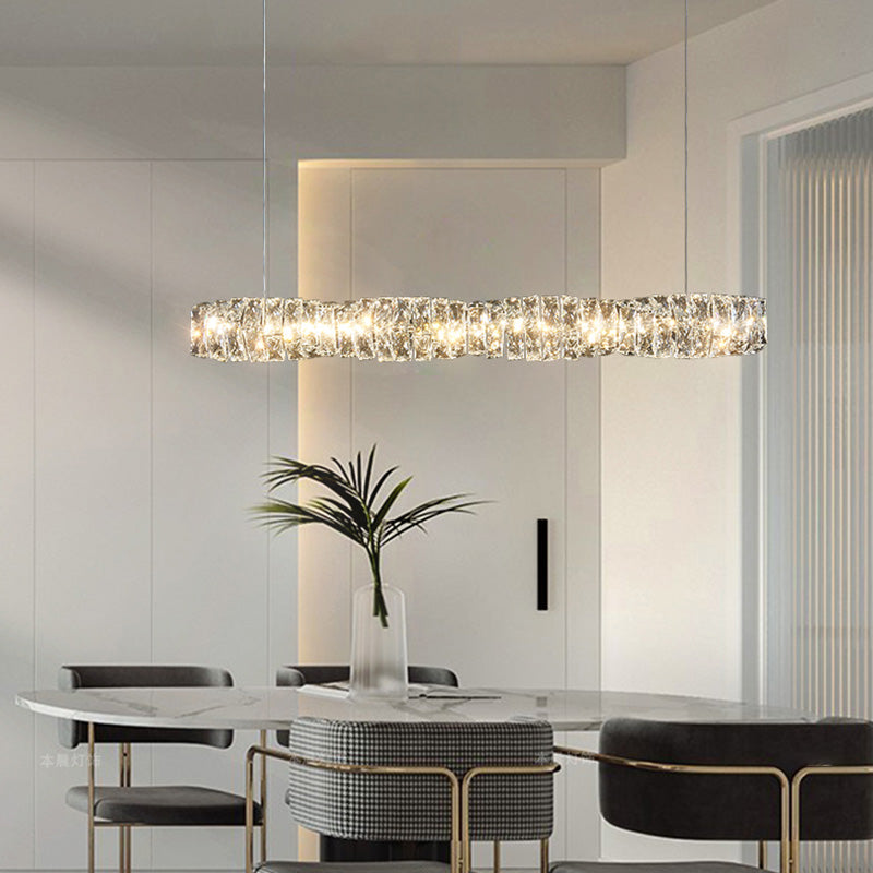 LED Long Linear Crystal Island Lamp Nordic Modern Modern Dining Salle Hanging Light