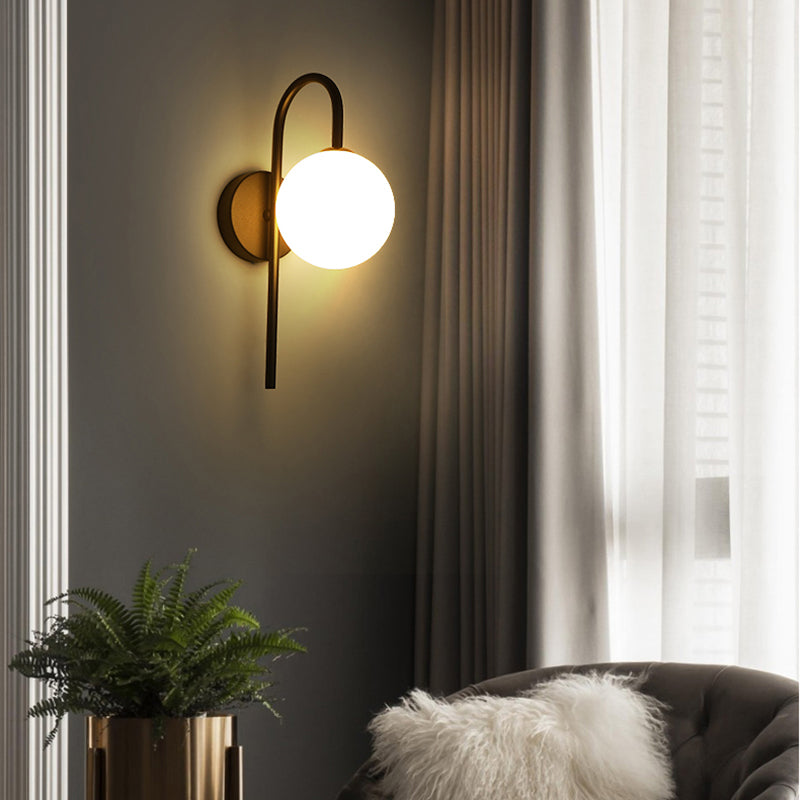 Sphere Sconce Light Modern Style Single Bulb Wall Lamp with White Glass Shade for Bedroom