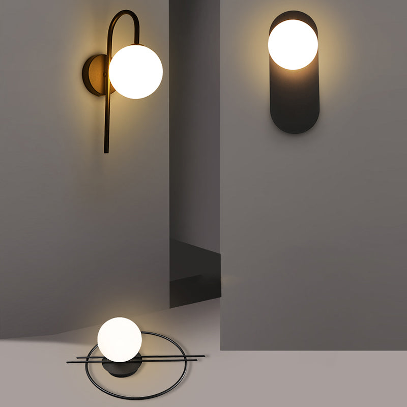 Sphere Sconce Light Modern Style Single Bulb Wall Lamp with White Glass Shade for Bedroom