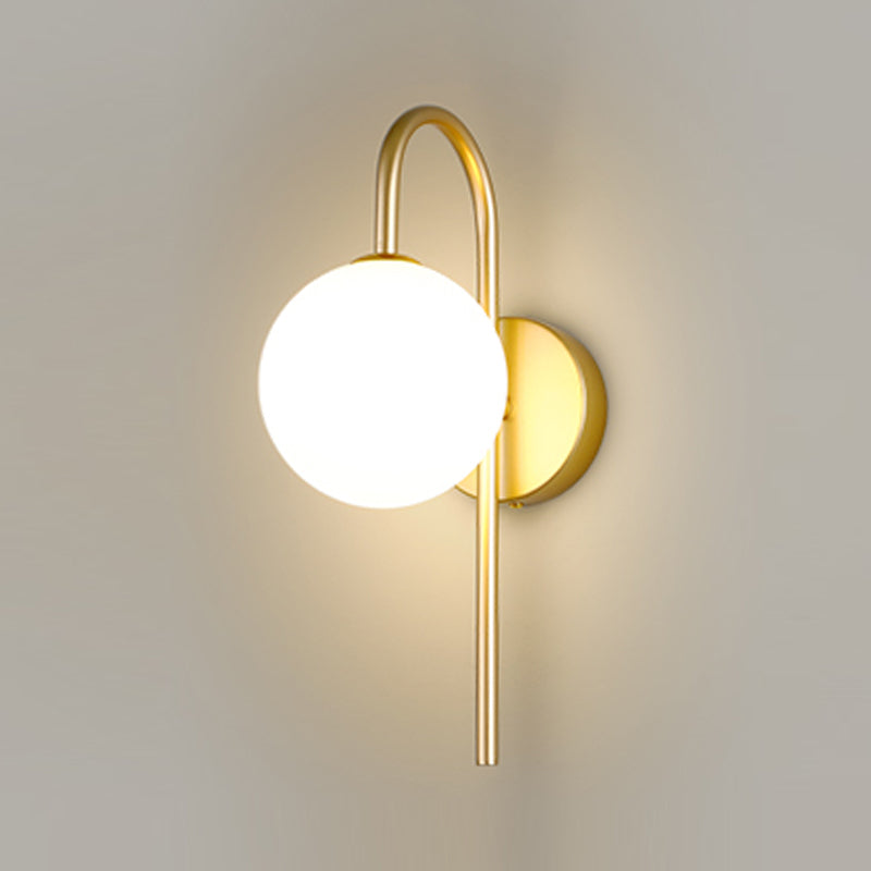Sphere Sconce Light Modern Style Single Bulb Wall Lamp with White Glass Shade for Bedroom
