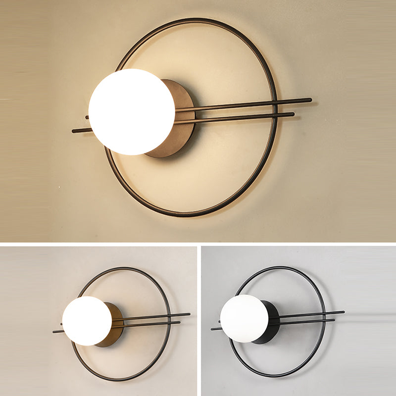 Sphere Sconce Light Modern Style Single Bulb Wall Lamp with White Glass Shade for Bedroom