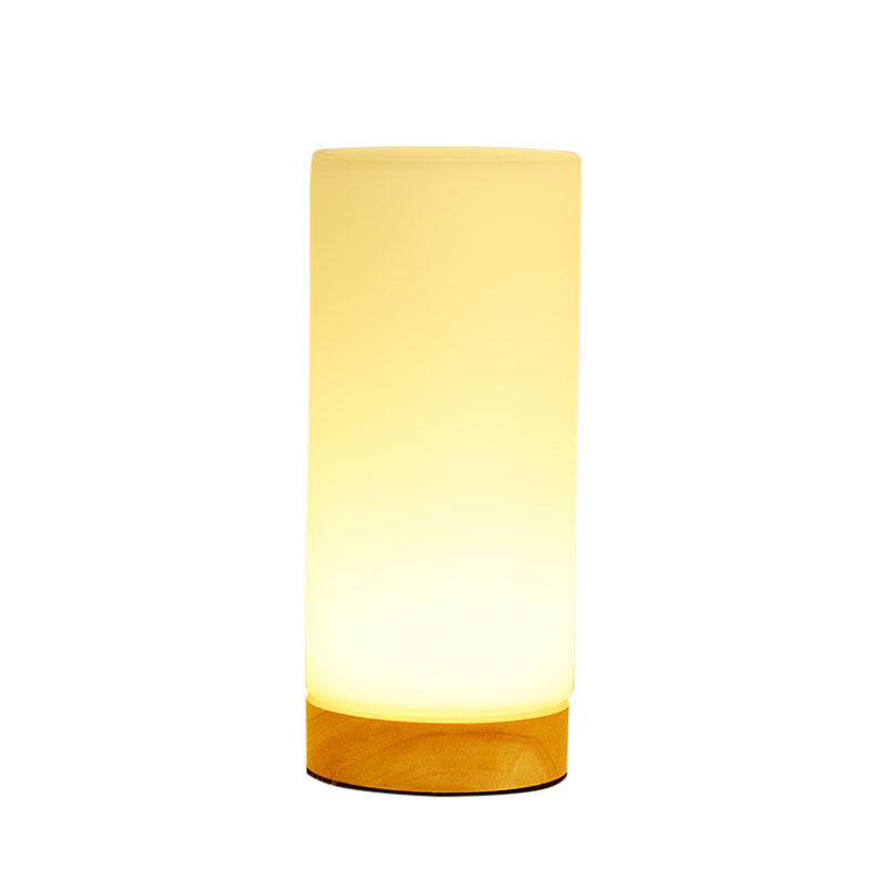 Cylindrical Night Table Lamps Modern 1-Light Nightstand Lights with White Glass Shade