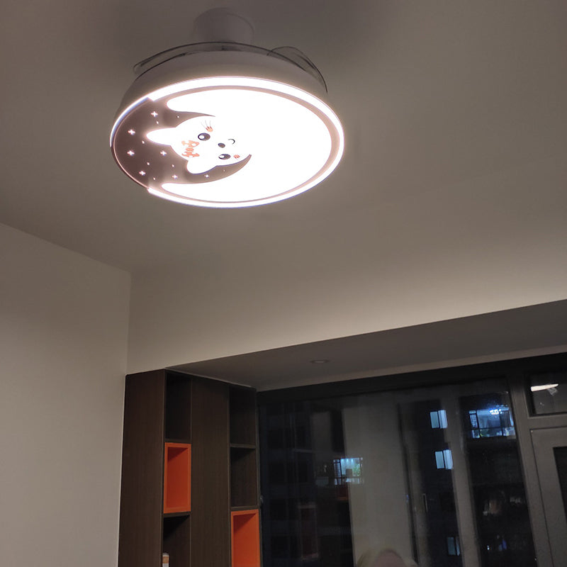 Acryl Maan en Cat Fan Lamp Cartoon LED Semi Flush plafondlicht voor kinderen Slaapkamer