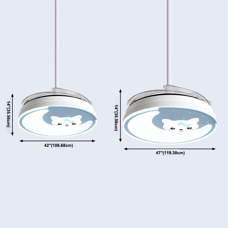 Acryl Maan en Cat Fan Lamp Cartoon LED Semi Flush plafondlicht voor kinderen Slaapkamer