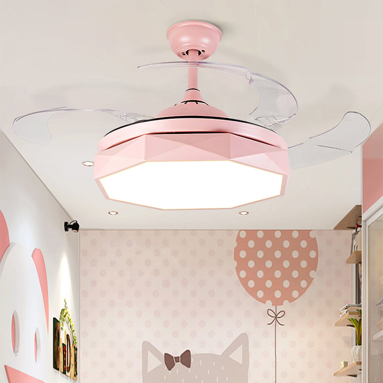 Ventilador de colgante geométrico de macarrón Lámpara acrílica de acrílico Lámpara de semi rascilla de dormitorio