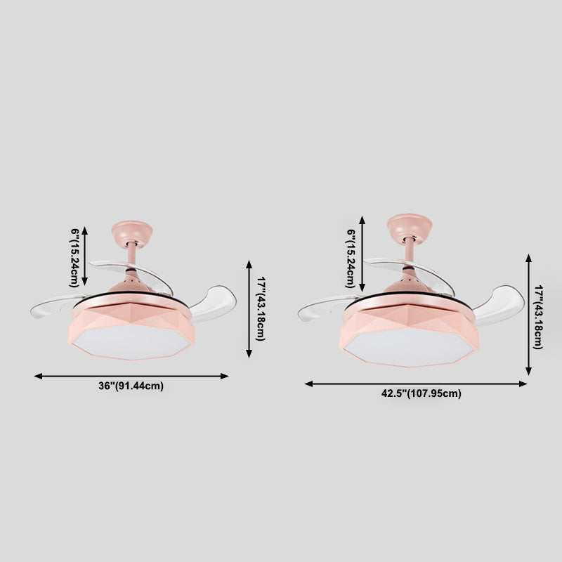 Ventilador de colgante geométrico de macarrón Lámpara acrílica de acrílico Lámpara de semi rascilla de dormitorio