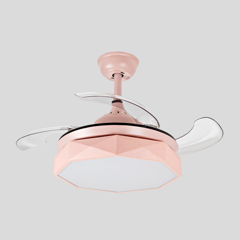 Ventilador de colgante geométrico de macarrón Lámpara acrílica de acrílico Lámpara de semi rascilla de dormitorio