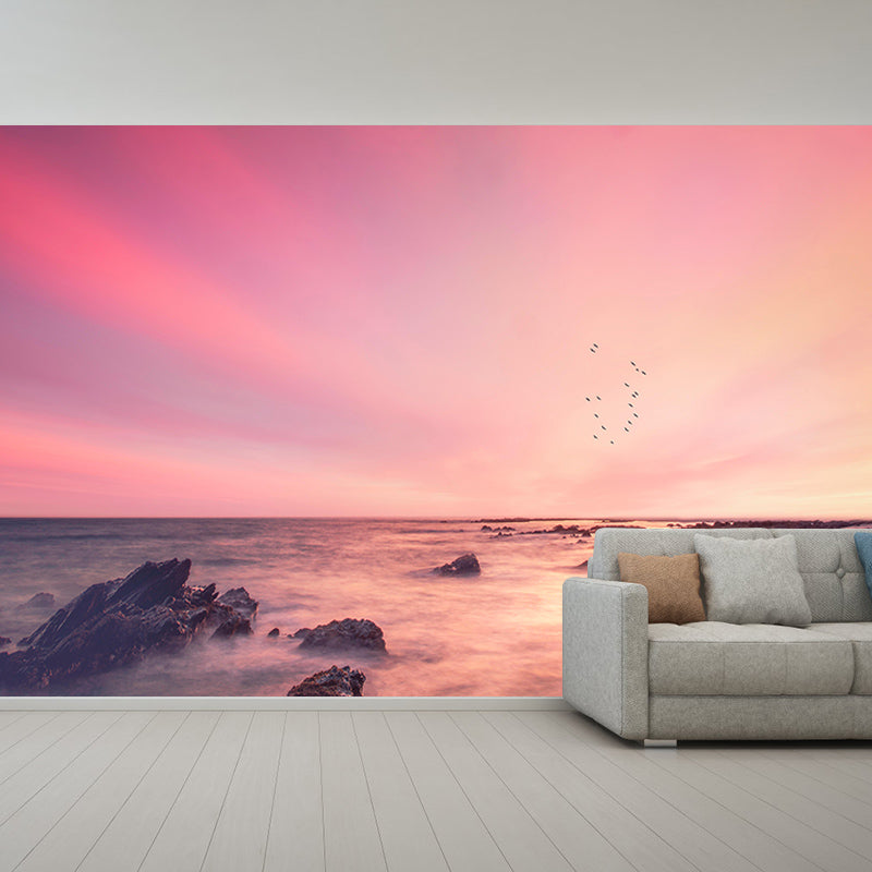 Contemporary Photography Sea Mural for Living Room Mildew Resistant Wall Covering