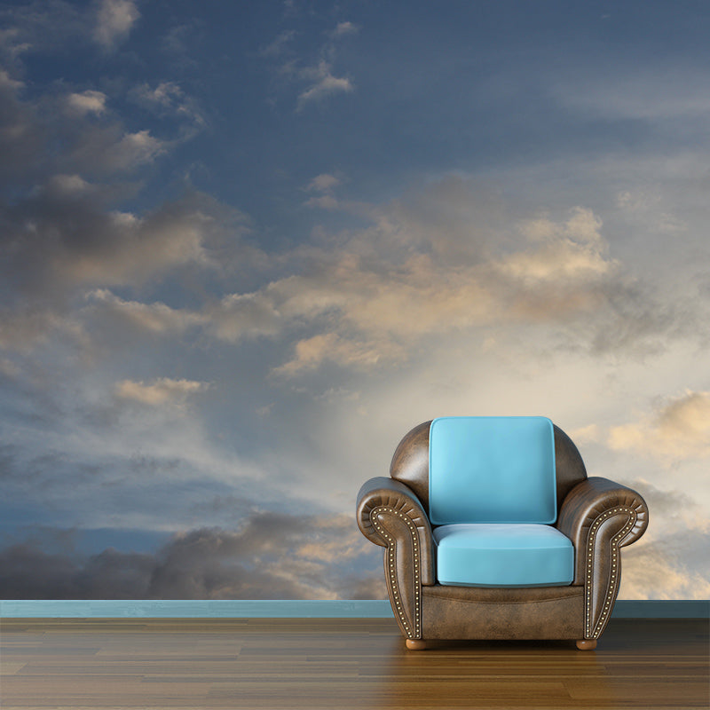 Blue and White Sky Wall Mural for Sitting Room Moisture Resistant, Personalized Size Available