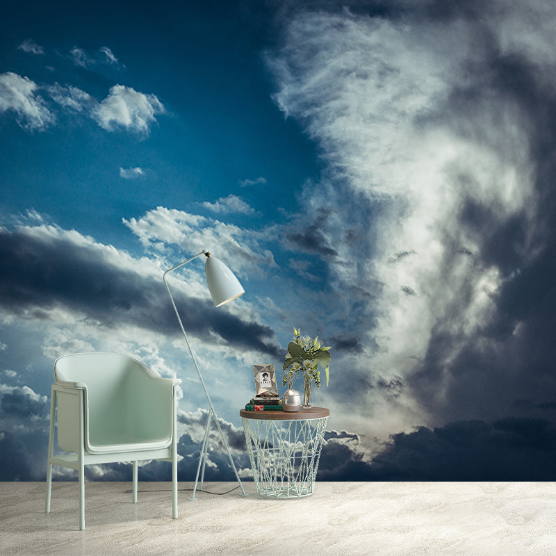 Blue and White Sky Wall Mural for Sitting Room Moisture Resistant, Personalized Size Available