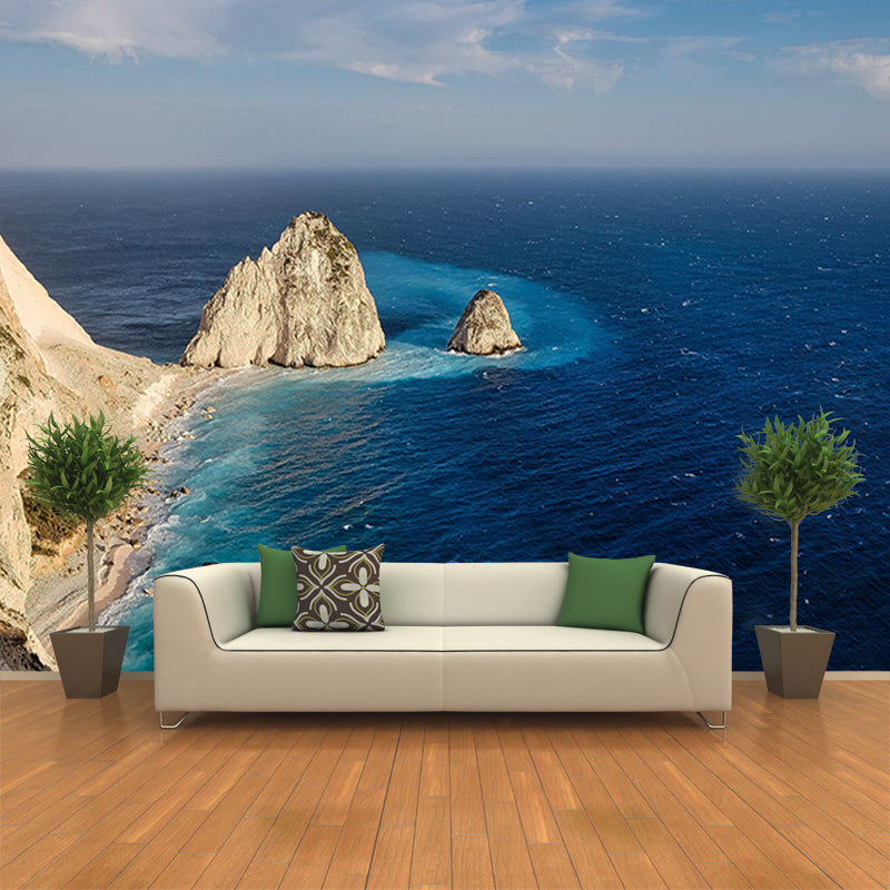 Seaside Landscape Mural Wallpaper for Sitting Room, Personalized Size Available