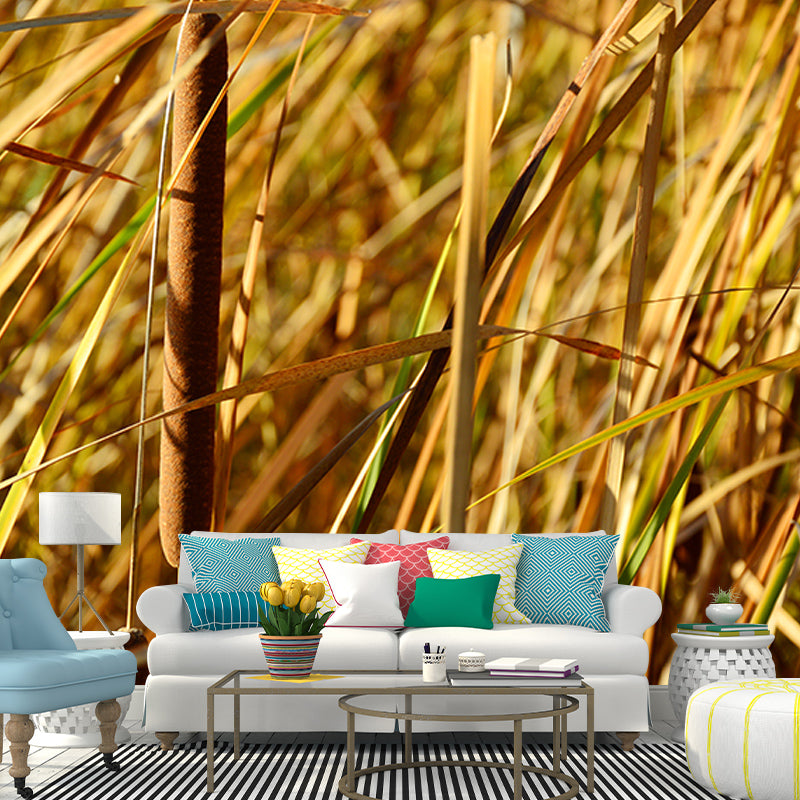 Cattails Plant Mural Water Resistant Home Decoration Wall Decor for Sleeping Room