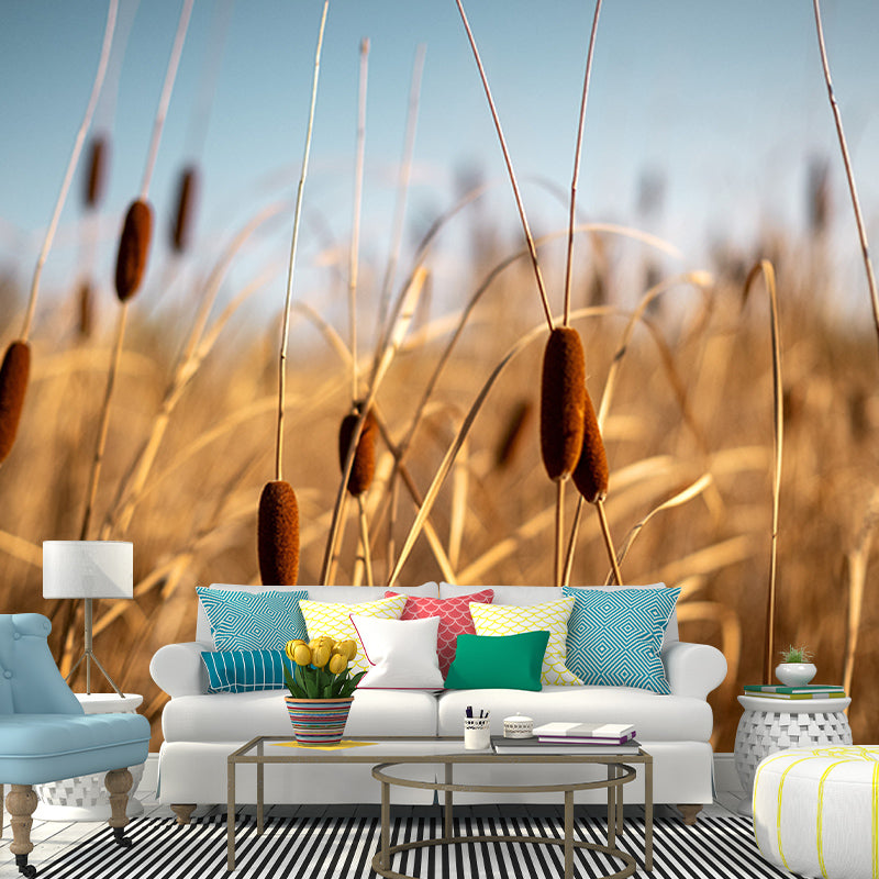 Cattails Plant Mural Water Resistant Home Decoration Wall Decor for Sleeping Room