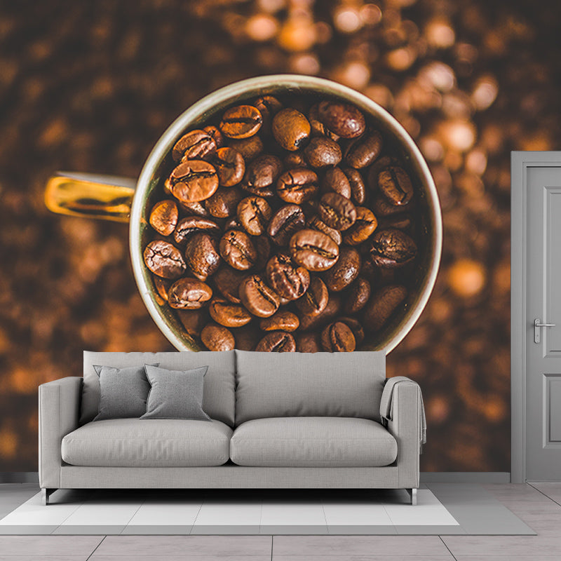 Papier peint Mural moderne en forme de grains de café, décoration murale pour Bar à café, couleur douce