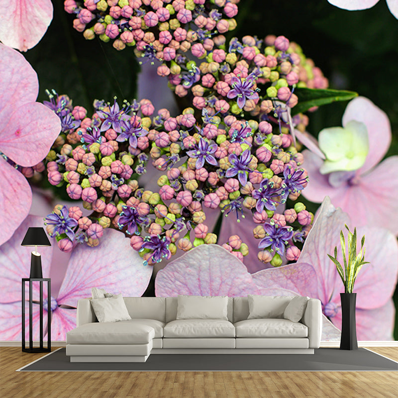 Modern Blooming Hydrangea Moisture Resistant Wall Covering for Living Room, Personalized Size