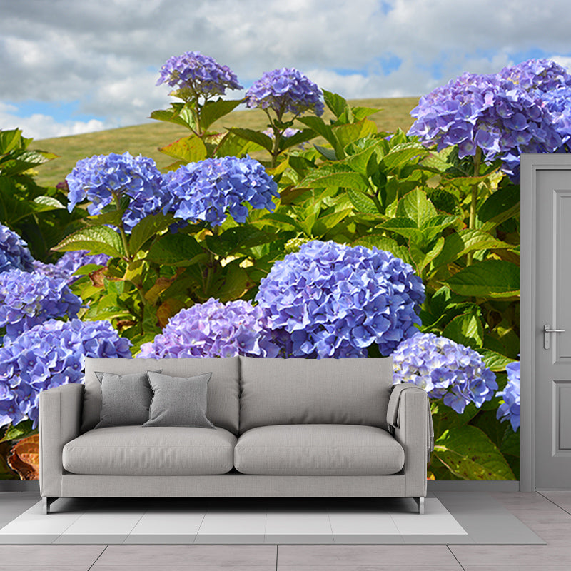 Modern Blooming Hydrangea Moisture Resistant Wall Covering for Living Room, Personalized Size