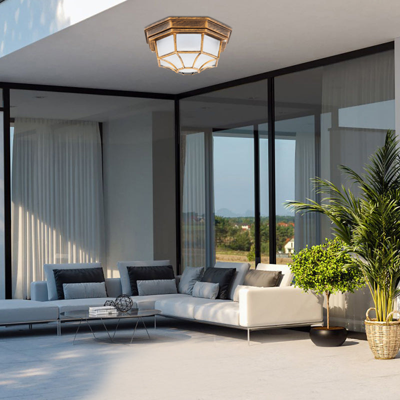 Luz de techo LED tradicional, lámpara de montaje empotrado en superficie con pantalla de cristal para patio y balcón