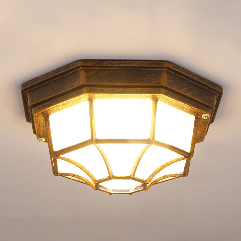 Luz de techo LED tradicional, lámpara de montaje empotrado en superficie con pantalla de cristal para patio y balcón
