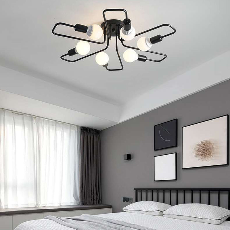 Plafondlamp in industriële stijl, metaal, multikop, inbouwlamp voor woonkamer