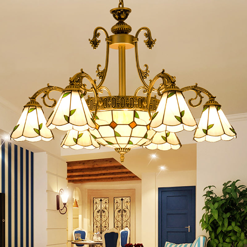 Cone Dome soggiorno lampadario tiffany in stile vetro a sospensione vintage in beige