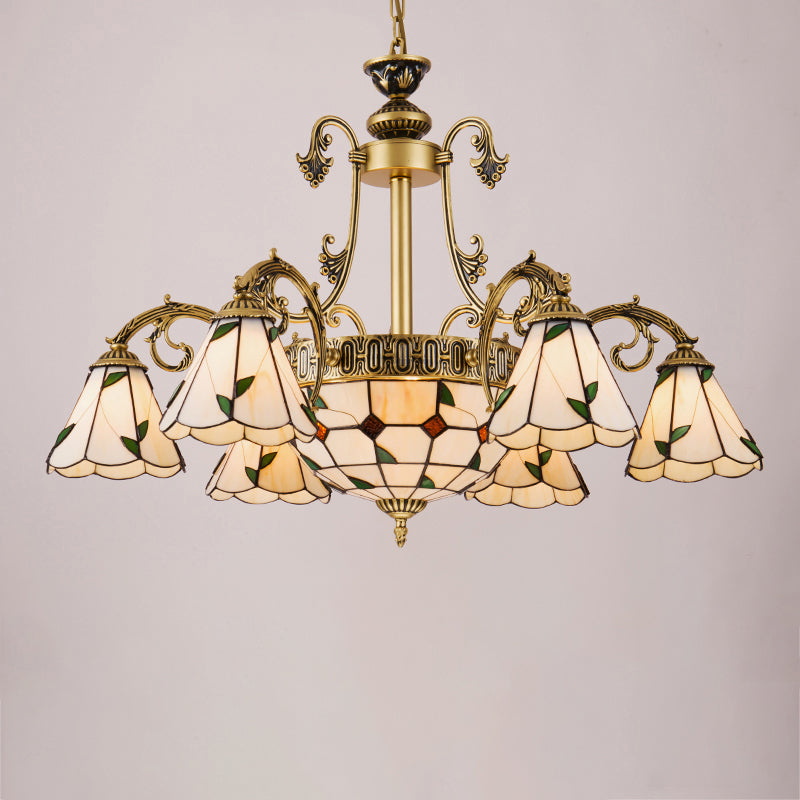 Cone Dome soggiorno lampadario tiffany in stile vetro a sospensione vintage in beige