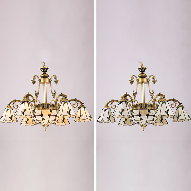 Cone Dome soggiorno lampadario tiffany in stile vetro a sospensione vintage in beige