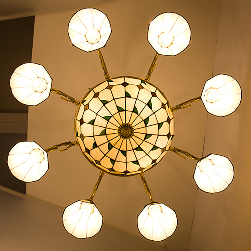 Cone Dome soggiorno lampadario tiffany in stile vetro a sospensione vintage in beige