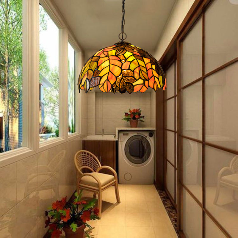 Mediterranean Suspended Lighting Fixture Tiffany Style Bowl Pendant Lighting for Living Room