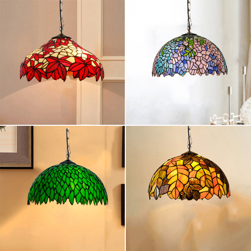 Mediterranean Suspended Lighting Fixture Tiffany Style Bowl Pendant Lighting for Living Room