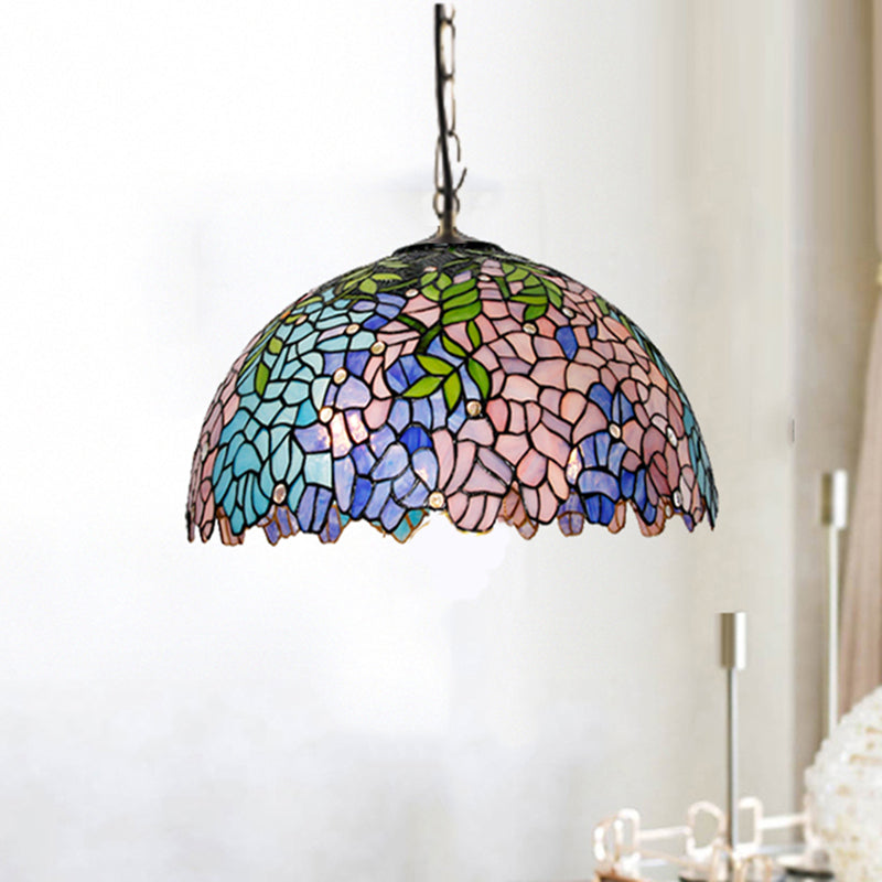 Mediterranean Suspended Lighting Fixture Tiffany Style Bowl Pendant Lighting for Living Room