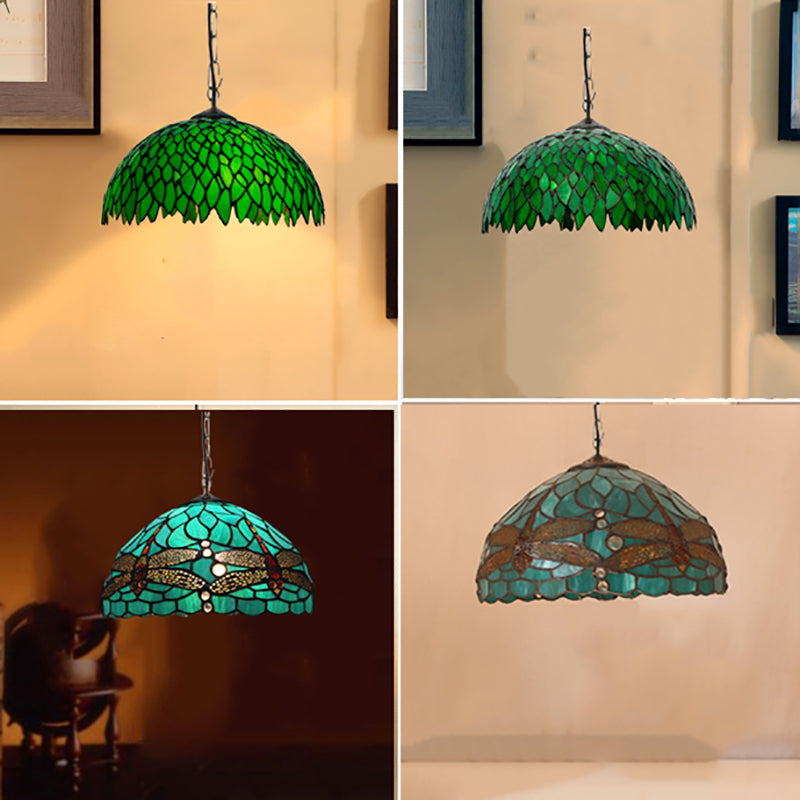 Mediterranean Suspended Lighting Fixture Tiffany Style Bowl Pendant Lighting for Living Room