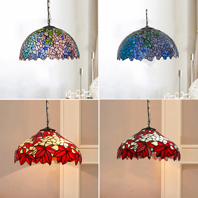 Mediterranean Suspended Lighting Fixture Tiffany Style Bowl Pendant Lighting for Living Room