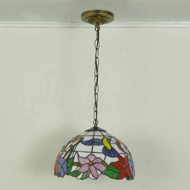 1-Light Hemisphere Pendant Light Tiffany Hand Rolled Art Glass Hanging Light Fixture