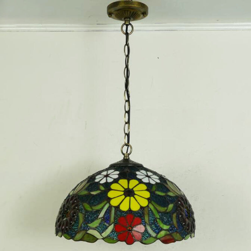 1-Light Hemisphere Pendant Light Tiffany Hand Rolled Art Glass Hanging Light Fixture