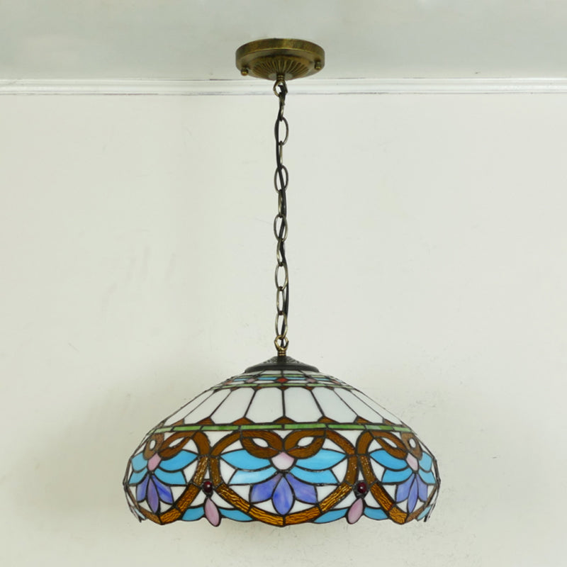 1-Light Hemisphere Pendant Light Tiffany Hand Rolled Art Glass Hanging Light Fixture