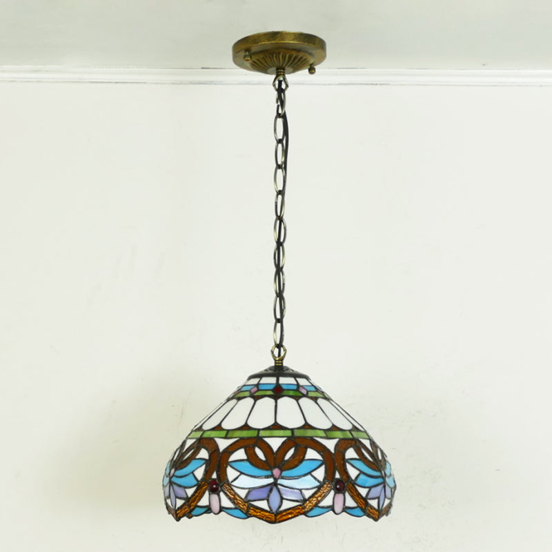 1-Light Hemisphere Pendant Light Tiffany Hand Rolled Art Glass Hanging Light Fixture