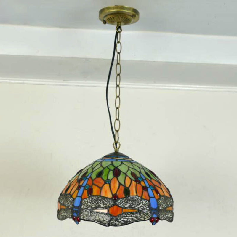 1-Light Hemisphere Pendant Light Tiffany Hand Rolled Art Glass Hanging Light Fixture